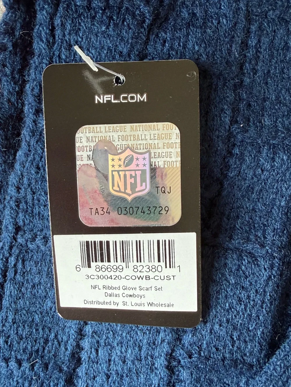 NFL Navy Blue Ribbed Knit Scarf and Mittens with Official Logo Tag